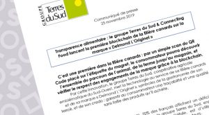 Communiqué de presse groupe terres du sud, lancement de la blockchain canards sur delmond foie gras